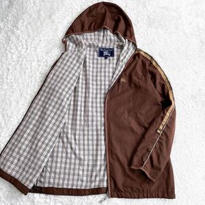 BURBERRY 　ジップアップジャケット　ノバチェック　フード付　Lサイズ　ブラウン　バーバリー　袖ライン　ナイロンジャケット