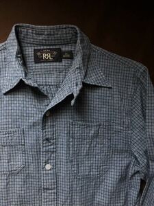 【名作】極美品 RRL INDIGO BASKET CHECK WORK SHIRT ダブルアールエル インディゴ 本藍染め 和柄 和柄 アンティーク シャツ 激渋 XS