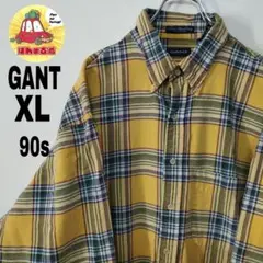 usa古着 GANT　ネルシャツ　XL　イエローブルー　チェック　90s