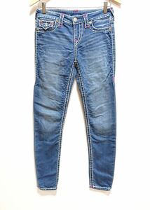 H9835gg TRUE RELIGION トゥルーレリジョン サイズ26（M位） デニムパンツ ジーパン ブルー レディース ホワイトステッチ おしゃれ スリム