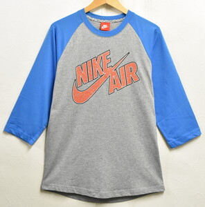 デッドストック 2014年製 NIKE ナイキ ラグランTシャツ 七分袖 ヘザーグレー×ライトブルー メンズM(未使用品)(13879