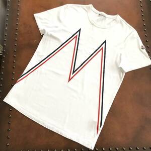  ★ MONCLER モンクレール MAGLIA T-SHIRT M トリコロール リボン 袖 ワッペン　半袖 Tシャツ Sサイズ E20918048250 ホワイト ★ 