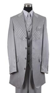 2915) ZOOT SUITS ズートスーツ シルバー ライトグレー 40L 34W 新品 ストライプ 縦縞 ステージ 衣装 冠婚葬祭 M-L相当