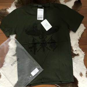 新品 BALMAIN HOMME (バルマンオム) プリント 半袖Tシャツ カットソー ミリタリーカーキ（サイズM）フランス製/定価51000円