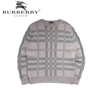 特大LL 極美 名作 大判 ノバチェック BURBERRY LONDON シルク混 ウール ニット セーター メンズ バーバリー ロンドン 日本製 グレー 250273