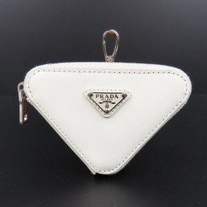 42031★1円スタート★PRADA プラダ 外極美品 ブラッシュドレザー トライアングル ミニポーチ コインケース レザー ホワイト