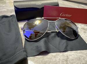 【中古】Cartier カルティエ サングラス サントス デュモン 限定版 シルバー ワールドマップ パイロット 【ウルトラレア】