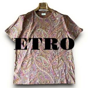 D13 極美品 極上ペイズリー！定価6万 Lサイズ『エトロ ETRO』イタリアンコットン 半袖 Tシャツ 爽やかなサマーカットソー マルチカラー