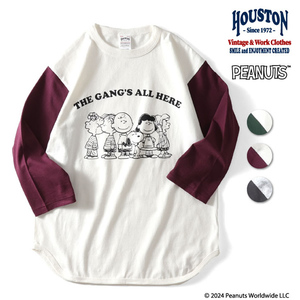 【XXL】袖：バーガンディー　ピーナッツ×ヒューストン BASEBALL TEE THE GANG