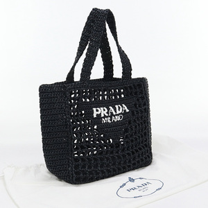 中古・未使用プラダPRADA カゴ トートバッグ ラフィア ブラック ランク：S us-1 レディース