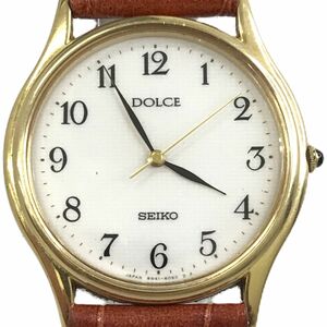 美品 SEIKO セイコー DOLCE ドルチェ 腕時計 8N41-6060 クオーツ アナログ ラウンド ホワイト ブラウン レザーベルト 電池交換済み 動作OK