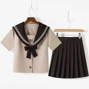 新品未使用 セーラー服 コスプレ コスプレ衣装 制服 半袖 レディース 大きいサイズ 3L ミニスカート ブラウン