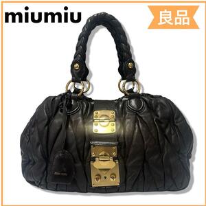 miu miu ミュウミュウ マテラッセ レザー ハンドバッグ ダークブラウン　送料無料