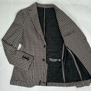 美品【希少Lサイズ】ZARA ザラ　テーラードジャケット　千鳥格子　総柄　アンコンジャケット　ストレッチ　48 シングル　カジュアル