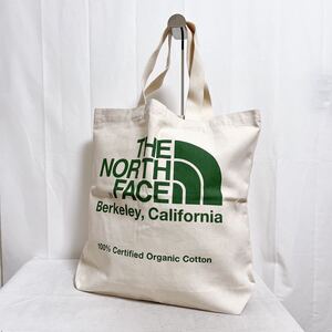 和523★② THE NORTH FACE Organic Cotton Tote ノースフェイス オーガニックコットントート トートバッグ ビッグロゴ ホワイト グリーン