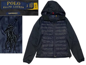 正規品 現行 ポロ ラルフローレン POLO RALPH LAUREN ハイブリッド 切替 ダウンジャケット パーカー ブルゾン ポニー刺繍 ネイビー