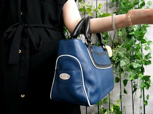 ●超美品●CELINE セリーヌ●ブギーバッグ●ロゴプレート●カーフ レザー 本革●ハンド バッグ●青 白 黒●シルバー金具●腕掛け●Js47627