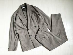 美品 BEAUTY&YOUTH UNITED ARROWS B&Y ユナイテッドアローズ セットアップ ルーズ チェック 総柄 ジャケット ダブル パンツ 茶 △8