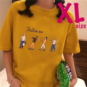 ビッグシルエット プリント Tシャツ シャツ 半袖 オーバーサイズ カットソー メンズ レディース 丸首 デザイン 人気 黄色 イエロー XL