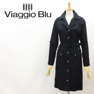 ◆Viaggio Blu ビアッジョブルー ウエストベルト付 コットン ロールアップ袖 ワンピース スプリング トレンチ コート ダークネイビー 紺 1