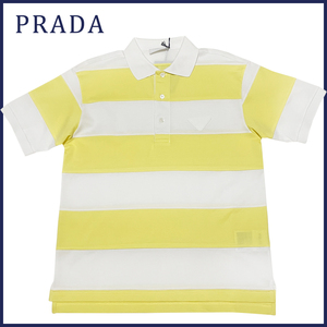 新品プラダPRADAメンズ鹿の子ポロシャツ　ボーダー　黄色#M#XL★