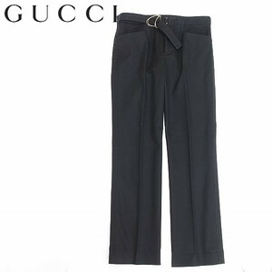 国内正規品●GUCCI グッチ 金具バックル ストレッチ入り コットン パンツ 黒 ブラック 40