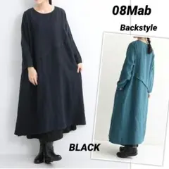 ★08Mab★9番手リネンアシンメトリー重ねワンピ【BLACK】