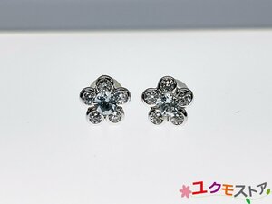 【送料無料】K10WG フラワーモチーフ カラーストーン ピアス 0.56ｇ ライトポリッシュ済 花 ホワイトゴールド WG フラワー スタッドピアス