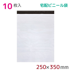 宅配ビニール袋 10枚入 幅250mm×高さ350mm+フタ40mm 60μm厚 A4 B5 耐水 防水 強力粘着テープ付 宅急便 梱包資材 SS