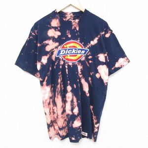 XL/古着 ディッキーズ Dickies 半袖 ブランド Tシャツ メンズ ビックロゴ クルーネック 紺他 ネイビー ブリーチ加工 23aug22