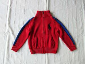 POLO Ralph Lauren ポロラルフローレン 4T 110cm 長袖ニットジャケット カーディガン ジップアップ 男の子 赤 青 コットンセーター