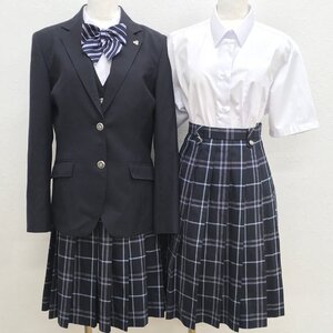 A634/L(中古)埼玉県 新座柳瀬高校 女子制服7点 /L/LL/W72/校章付き/ブレザー/ベスト/スカート/リボン/hers heart/チェック柄/卒業生品