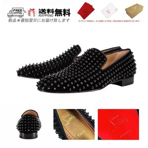 L251-42.. Christian Louboutin クリスチャン ルブタン Dandelion Spikes シューズ ローファー メンズ スエード ★ ブラック