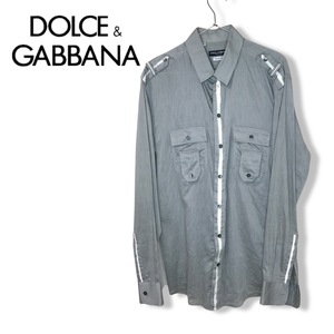 ★DOLCE＆GABBANA/ドルチェ＆ガッバーナ★メンズ 長袖 肩章 エポレット シルク シャツ ワイシャツ カジュアルシャツ グレー size 管:C:01