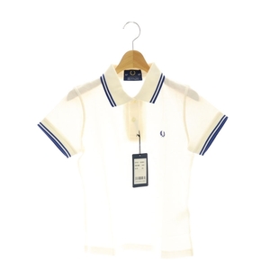 未使用品 フレッドペリー FRED PERRY 半袖ポロシャツ ロゴ コットン USA6 M 白 ホワイト 青 ブルー /YQ ■OS レディース