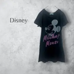 Disney ディズニー　ミッキー　半袖カットソー　Tシャツ　プリント　ブラック