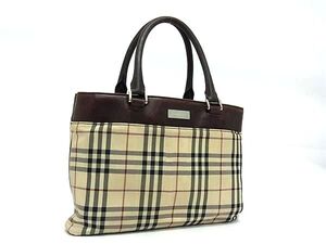 1円 BURBERRY バーバリー ノバチェック ナイロンキャンバス×レザー ハンドバッグ トート ベージュ系×ブラウン系 BJ6550