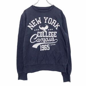 Ceder Wood State プリント スウェット トレーナー S ネイビー ホワイト NEWYORK COLLEGE 古着卸 アメリカ仕入 a601-6304