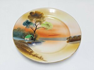 オールドノリタケ NORITAKE プレート 18.2cm 湖図 ハンドペイント 逆輸入 ■