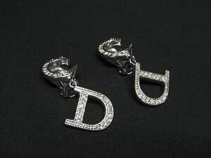 1円 ■美品■ ChristianDior クリスチャンディオール ラインストーン クリップ式 イヤリング アクセサリー シルバー系 BJ6303