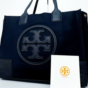 1円■超美品■Tory Burch トリーバーチ エラ キャンバス トートバッグ ビジネス ブリーフケース 大容量 A4可 メンズ レディース ネイビー