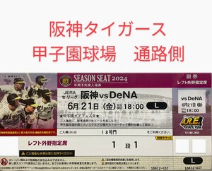 【通路側】6月21日(金)阪神タイガース対横浜DeNAベイスターズ レフト外野指定席1枚 阪神甲子園球場 公式戦 チケット 阪神 タイガース アレ 