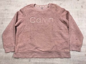 カルバンクライン Calvin Klein レトロ モード 古着 ボアフリース トレーナー トップス レディース ロゴ刺繍 ポリエステル100% L ピンク