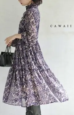 完売♡美品【cawaii】一面に咲くナデシコのフロントフリルワンピ