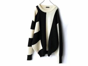 希少 90s ISSEY MIYAKE イッセイミヤケメン デザイン切り替えニット ブルーフェイス 白黒 古着ビンテージ80s 