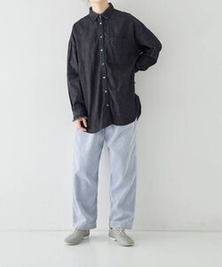 NZ3073●23aw nest Robe コットンリネン ダンガリー 袖フリル シャツ●Ｆ●インディゴ ネストローブ 01233-1428 定価￥26400-