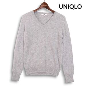 UNIQLO ユニクロ 秋冬 高級 カシミヤ100%♪ Vネック ニット セーター Sz.M レディース グレー　K4T01548_A#K