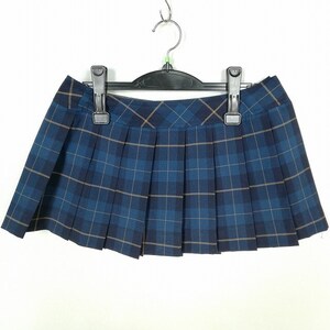 1円 スクールスカート 夏物 w66-丈28 チェック 中学 高校 マイクロミニ プリーツ 学生服 制服 女子 中古 HK7062