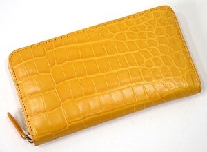 木箱付き 販売時28万円 新品 美品 HILTON ヘンローン 本クロコ クロコダイル ラウンドファスナー長財布 財布 マット イエロー 4014 メンズ