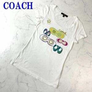 COACH コーチ 半袖カジュアルTシャツ オフホワイトタイト感 プリントTシャツ ロング丈感 XS C9984